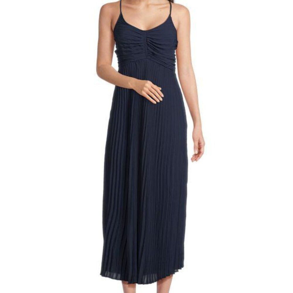 New Nanette Lepore Navy Blue Accordion Pleat Sleeveless Midi Dress Nwt Sz 14